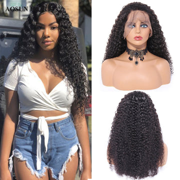 Aosun Wigs For Black Women Remy Human Hair Kinky Curly 13x4 Front Lace Wig 150% Pre Plucked with Baby Hair