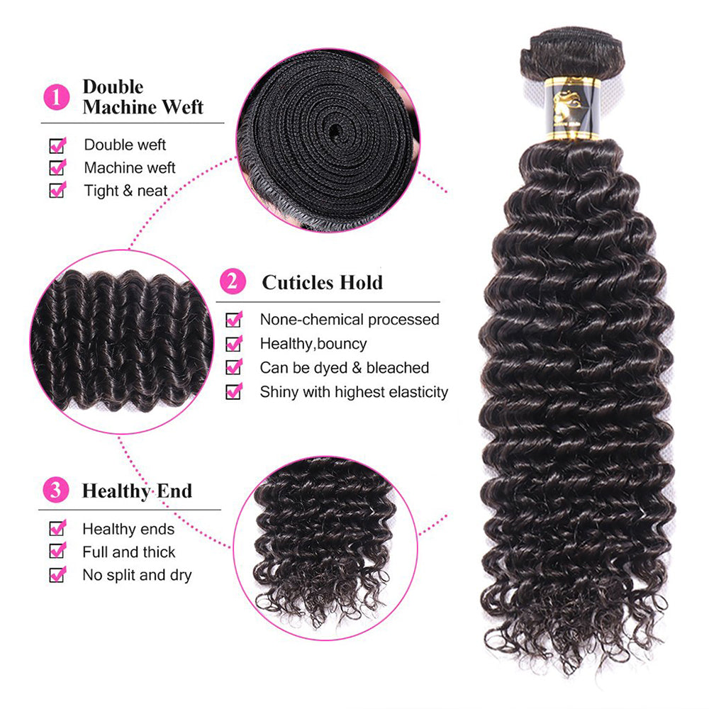 4 Bundles Deep Wave Virgin Hair 100% Unprocessed Human Hair Weave Free Shipping