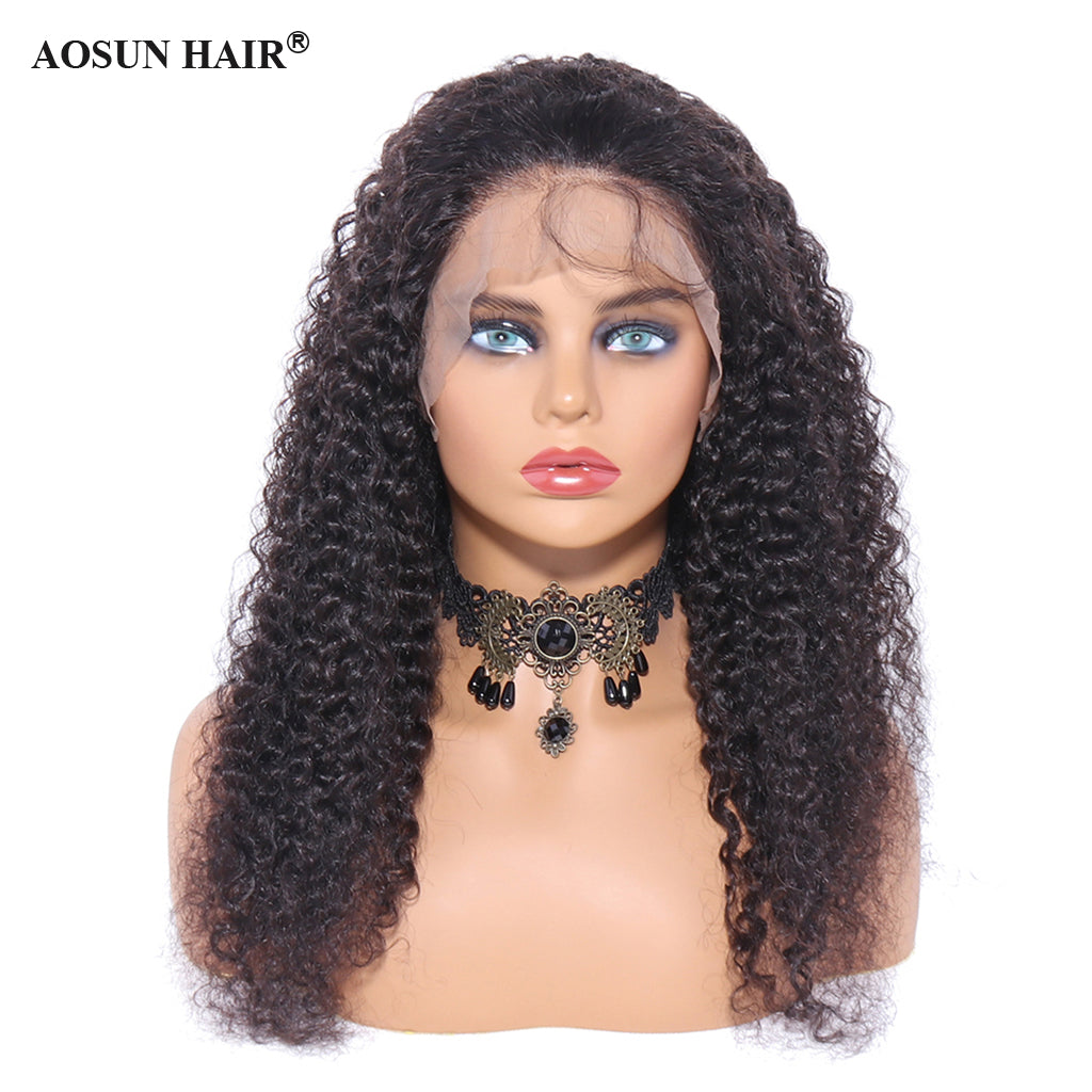 150% 13x6 Lace Wig Kinky Curly Virgin Human Hair Wigs Pre Plucked with Baby Hair