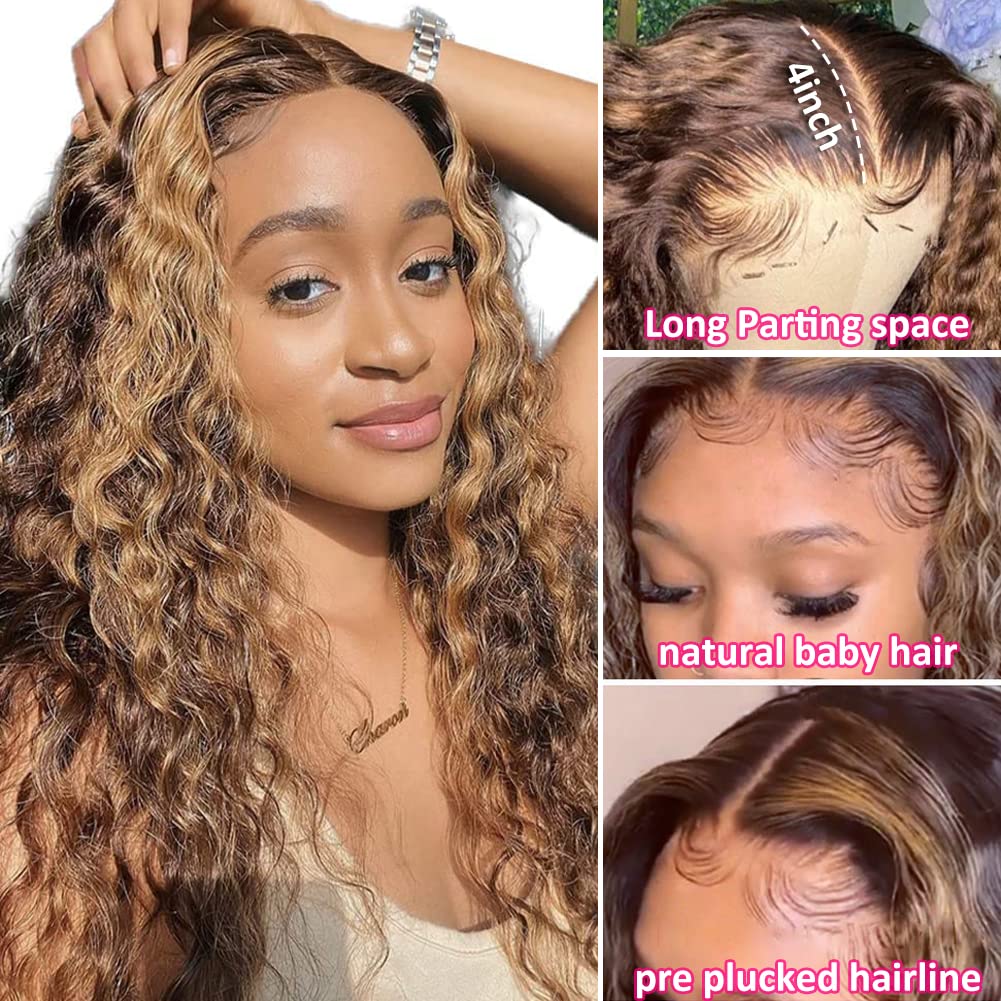 Gorgeous Highlight Color Deep Wave Human Hair 13x4 Lace Front Wig