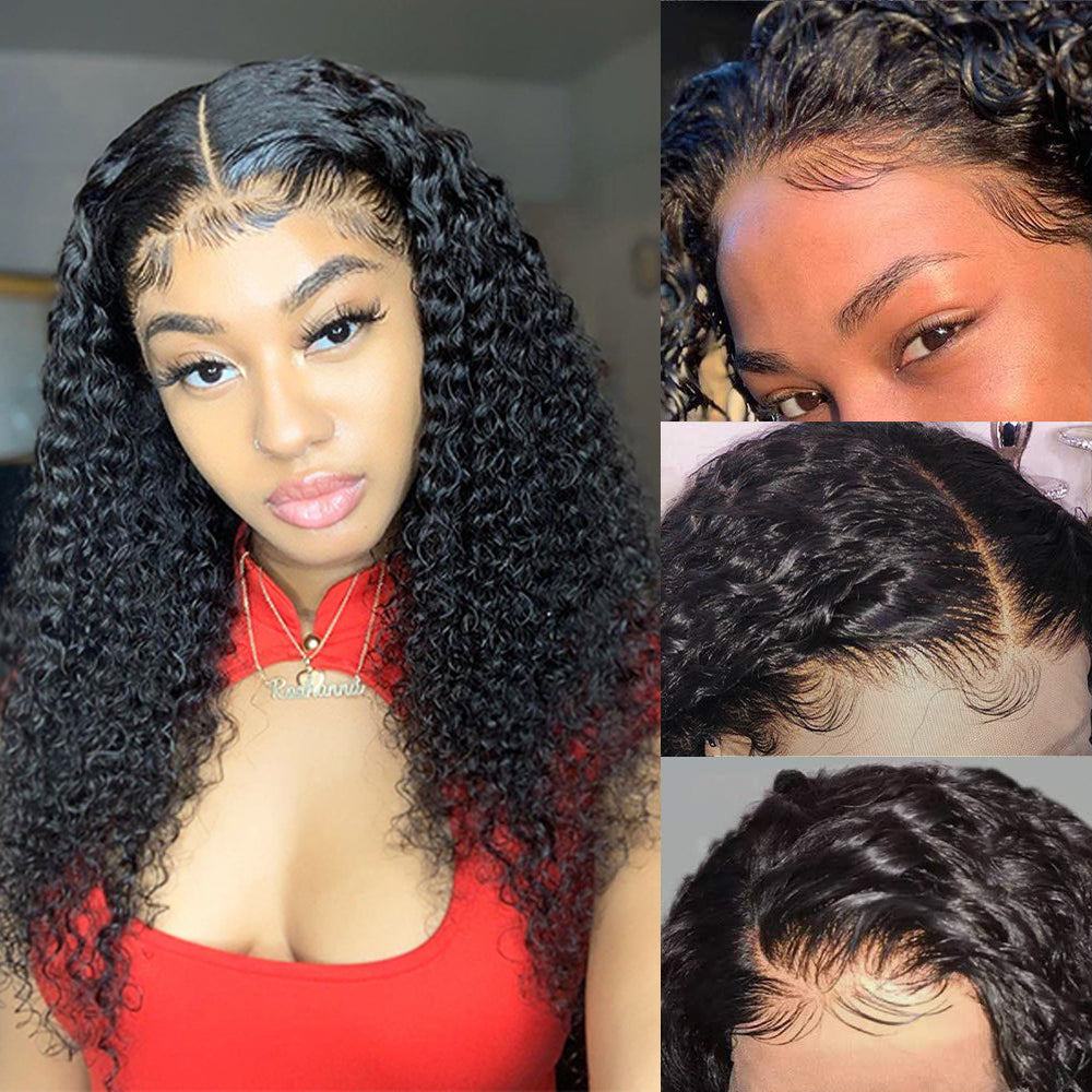 180% Preplucked 4x4 Kinky Curly Lace Front Human Hair Wigs With Baby Hair Lace Closure Wig