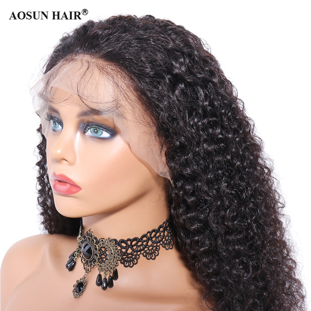 150% 13x6 Lace Wig Kinky Curly Virgin Human Hair Wigs Pre Plucked with Baby Hair