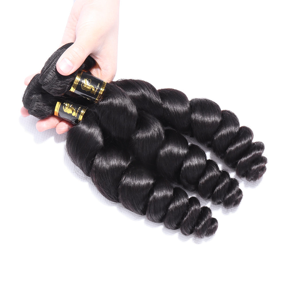 Brazilian 100% Human Hair 3 Bundles Loose Wave Bundles Natural Black Weaves Human Hair Extensions