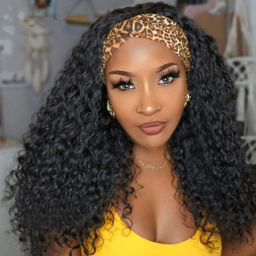 Brazilian Hair Deep Wave Headband Wig None Lace Glueless Human Hair Wigs