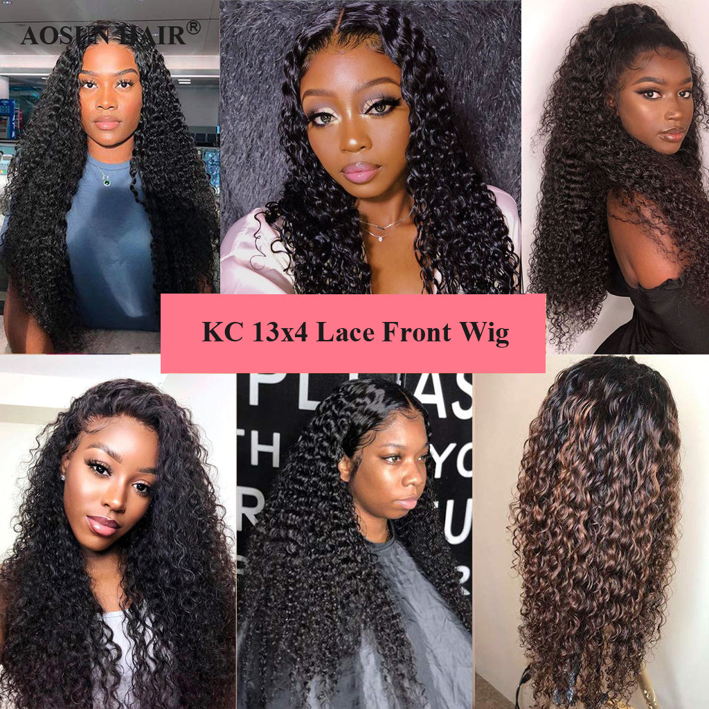 Aosun Wigs For Black Women Remy Human Hair Kinky Curly 13x4 Front Lace Wig 150% Pre Plucked with Baby Hair