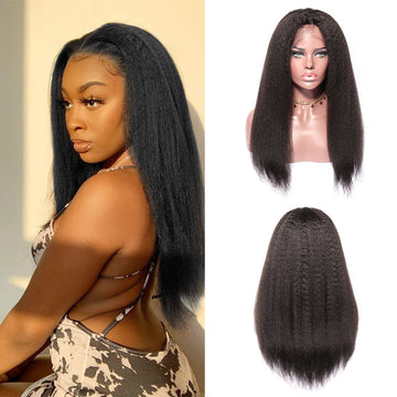 13x4 Kinky Straight Lace Front Wig for Black Women Yaki Straight Hair Wigs Easy to Wear for Daily Use with Baby Hair Heat Resistant